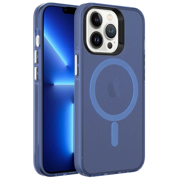 iPhone 13 Pro Kılıf Magsafe Şarj Özellikli Buzlu Transparan C-Pro Sert Kapak kılıf - Resim 7