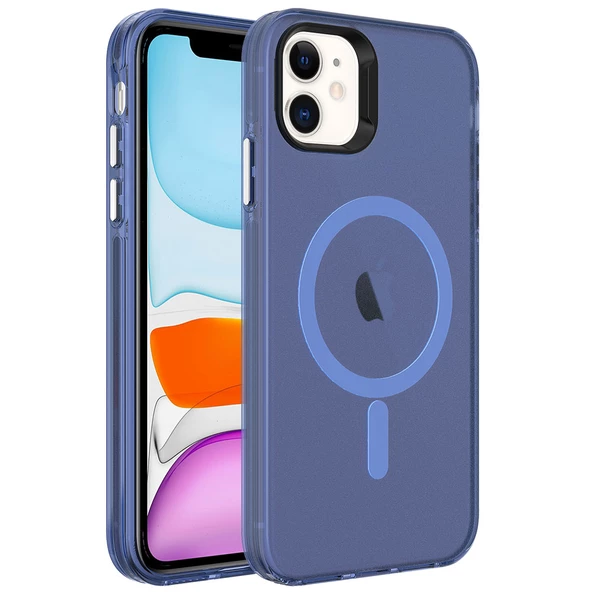 iPhone 12 Kılıf Magsafe Şarj Özellikli Buzlu Transparan C-Pro Sert Kapak kılıf - 6