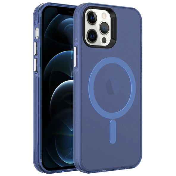 iPhone 12 Pro Kılıf Magsafe Şarj Özellikli Buzlu Transparan C-Pro Sert Kapak kılıf - 6