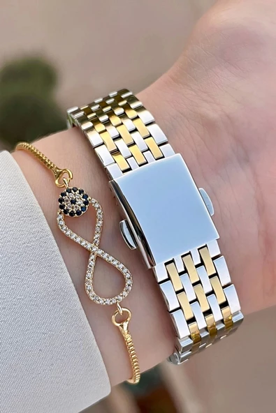 Ferrucci FCISTE312 Kadranı Yeşil Kordonu Gold Gümüş Renk Hediye Paketli Kadın Kol Saati ve Bileklik - Resim 5