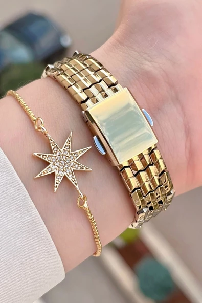 Ferrucci FCISTE301 Kadranı Yeşil Kordonu Gold Renk Hediye Paketli Kadın Kol Saati ve Bileklik - Resim 5