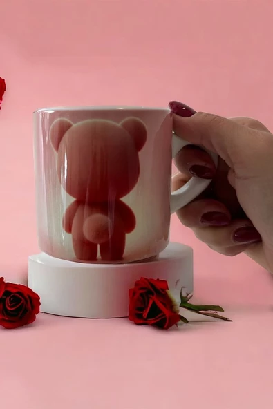 Kupa,kalpli ayıcıklı kupa,sevgililer günü hediyesi ,kalpli kupa - 2