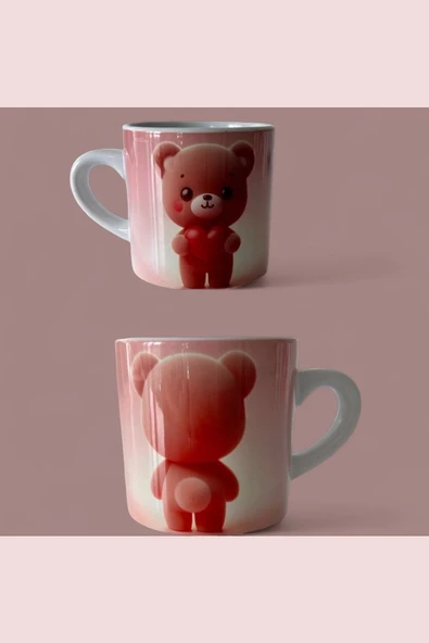 Kupa,kalpli ayıcıklı kupa,sevgililer günü hediyesi ,kalpli kupa - 5