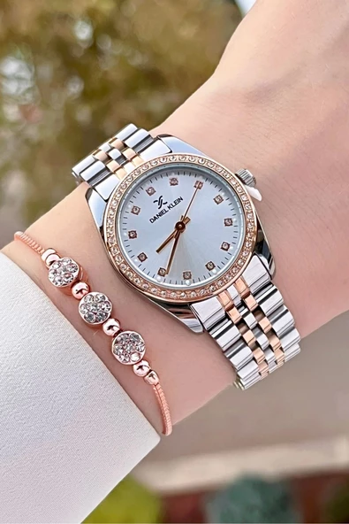 Daniel Klein DKISTE1354 Rose Gümüş Renk Hediye Paketli Kadın Kol Saati ve Bileklik - Resim 4