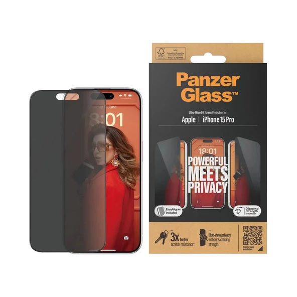 PanzerGlass iPhone 15 Pro UWF Privacy wA Hayalet Ekran Koruyucu