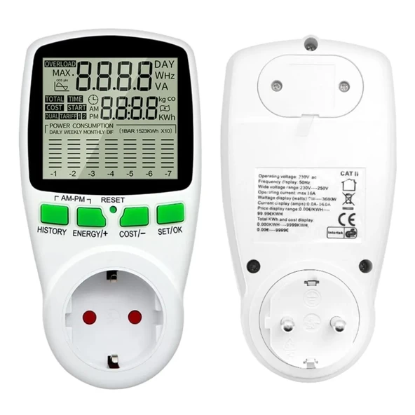 Gesi Pm-1453 Dijital Wattmetre Enerji Ölçer Tüketim Ölçer 220 Volt 16 Amper 3680 Watt Priz