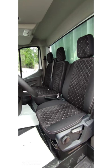 SMRAUTOACCESSORY  Ford Transit 2014 Ve Üzeri Uyumlu Tek Kabin Özel Dikim Tay Tüyü Oto Koltuk Kılıfı Siyah-beyaz - Resim 2