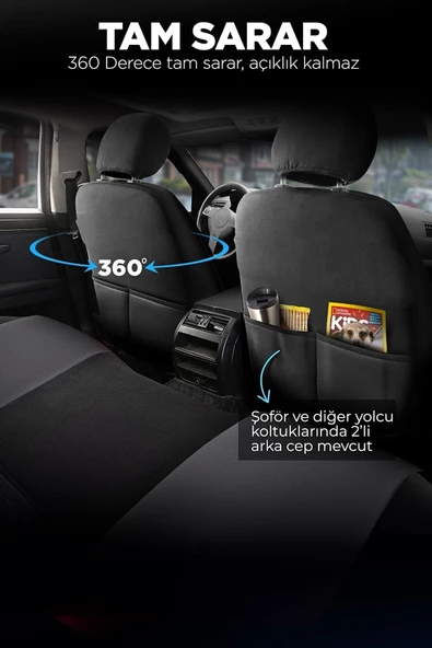 SMRAUTOACCESSORY  Plus Serisi Tüm Binek Ve Suv Araçlarla Uyumlu Universal Oto Koltuk Kılıfı - Resim 7