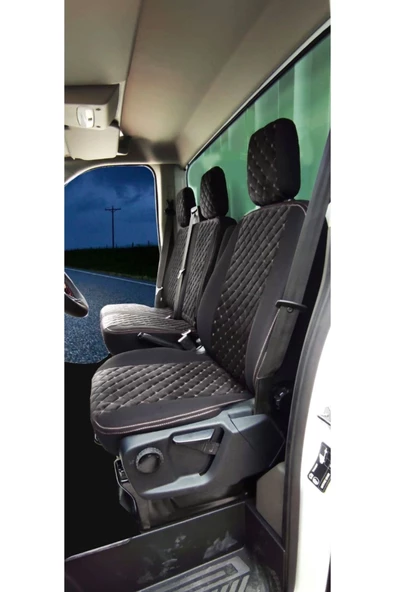 SMRAUTOACCESSORY  Ford Transit 2014 Ve Üzeri Uyumlu Tek Kabin Özel Dikim Tay Tüyü Oto Koltuk Kılıfı Siyah-beyaz ürün görseli