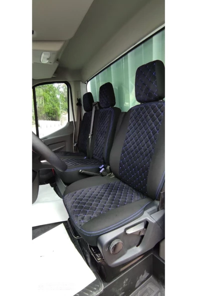 SMRAUTOACCESSORY Ford Transit 2014 Ve Üzeri Uyumlu Tek Kabin Özel Dikim Tay Tüyü Oto Koltuk Kılıfı Siyah-mavi - 2