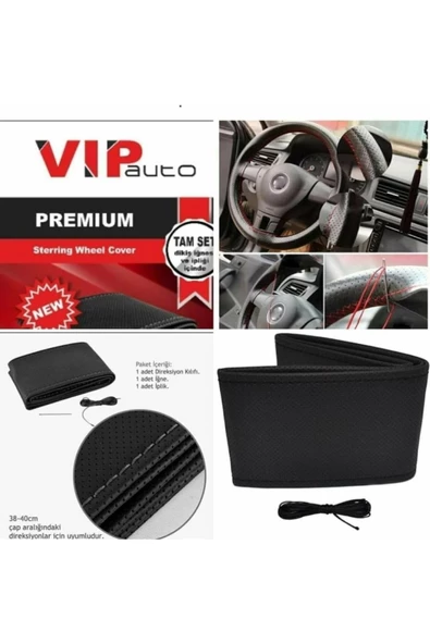 SMRAUTOACCESSORY  Auto Premium Alcantara Kırmızı Dikişli Oto Direksiyon Kılıfı - 3
