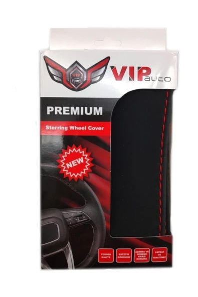 SMRAUTOACCESSORY  Auto Premium Alcantara Kırmızı Dikişli Oto Direksiyon Kılıfı