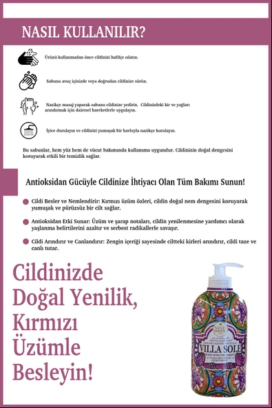 Nesti Dante Villa Sole Rosso Divino Del Chianti Sıvı Sabun 500ml l Antiflamatuar ve Antioksidan l Üzüm Özü - Resim 4