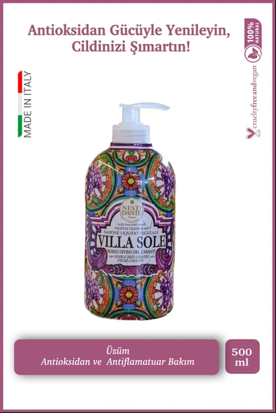 Nesti Dante Villa Sole Rosso Divino Del Chianti Sıvı Sabun 500ml l Antiflamatuar ve Antioksidan l Üzüm Özü ürün görseli 1
