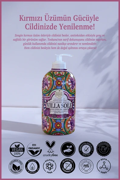 Nesti Dante Villa Sole Rosso Divino Del Chianti Sıvı Sabun 500ml l Antiflamatuar ve Antioksidan l Üzüm Özü - Resim 2