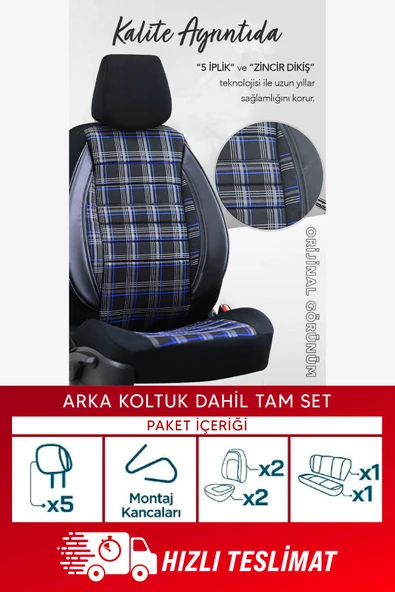 SMRAUTOACCESSORY  Sport Serisi Citroen C3 Oto Koltuk Kilifi Mavi-siyah - 3