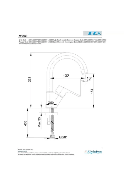 Eca Niobe Lavabo Bataryası Kuğu Borulu - 2