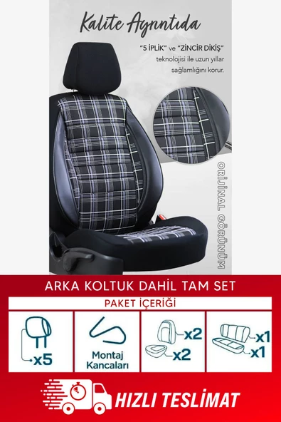 SMRAUTOACCESSORY  Peugeot 207 Serisi Ultra Luks Oto Koltuk Kilifi Beyaz-siyah - Resim 3