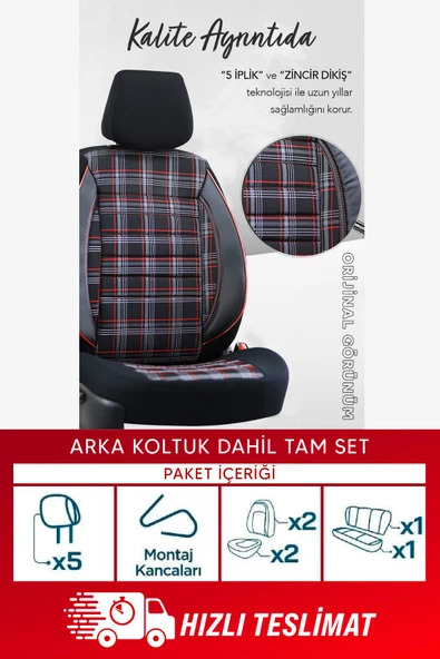 SMRAUTOACCESSORY  Peugeot 307 Sw Serisi Ultra Luks Oto Koltuk Kilifi Kirmizi-siyah - Resim 3