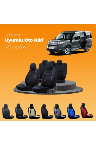 SMRAUTOACCESSORY  Fiat Doblo Oto Koltuk Kılıfı Gof Siyah-kırmızı Dikişli