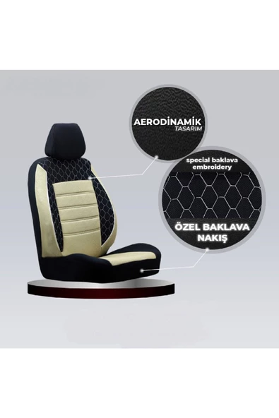 SMRAUTOACCESSORY  Renault Kadjaroto Koltuk Kilifi Gof Bej-siyah Standart Beden - Resim 2