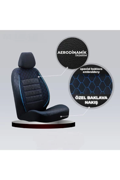 SMRAUTOACCESSORY  Audi A6 Oto Koltuk Kilifi Gof Siyah-mavi - Resim 2