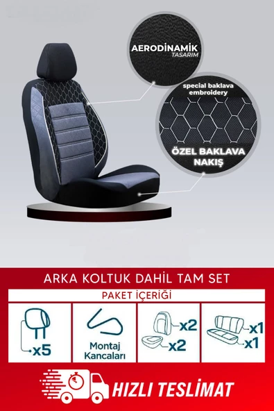 SMRAUTOACCESSORY  Fiat Linea    uyumlu  Fume-siyah Oto Koltuk Kilifi Gof - Resim 3