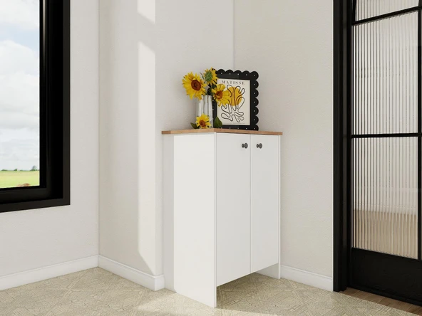 Assos 2 Kapaklı Ayakkabılık / Marbella Kiraz-Beyaz - 2