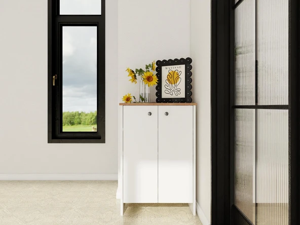 Assos 2 Kapaklı Ayakkabılık / Marbella Kiraz-Beyaz - 1