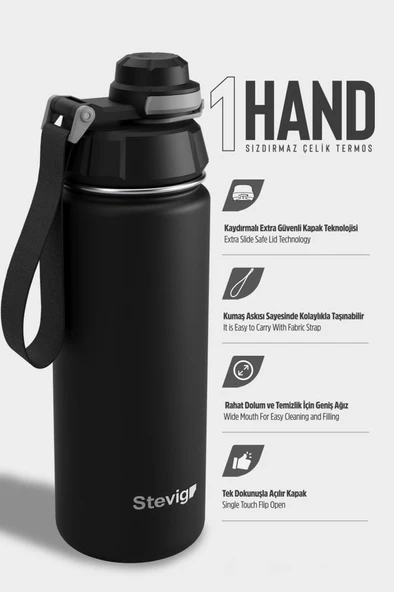 Stevig 1 Hand Leak-Proof Sızdırmaz Çelik Termos 500 Ml Black ST-207 - 2