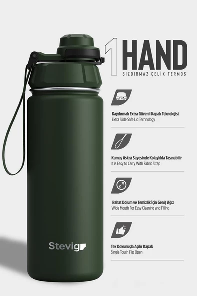 Stevig 1 Hand Leak-Proof Sızdırmaz Çelik Termos 500 Ml Green ST-208