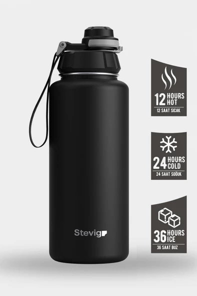 Stevig 1 Hand Leak-Proof Sızdırmaz Çelik Termos 1000 Ml Black ST-210 - 3