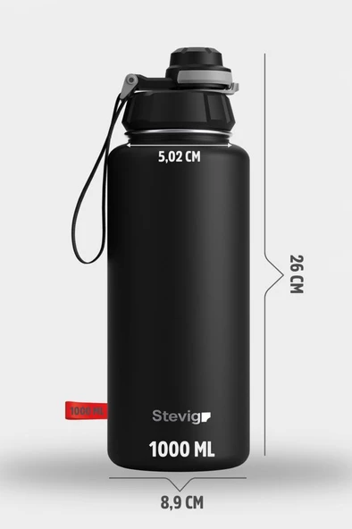 Stevig 1 Hand Leak-Proof Sızdırmaz Çelik Termos 1000 Ml Black ST-210 - 5
