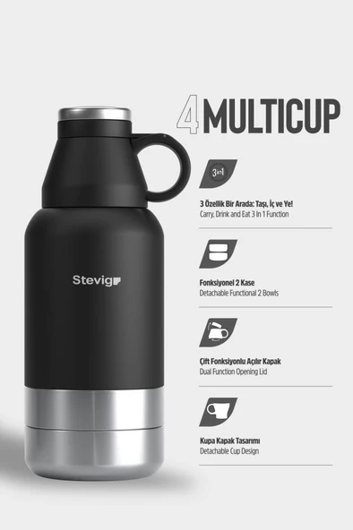 Stevig 4 Multi-Cup Çelik Termos 900 Ml Black ST-211 - 2
