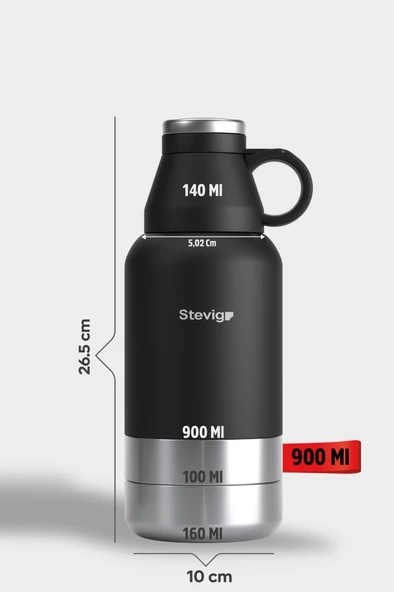 Stevig 4 Multi-Cup Çelik Termos 900 Ml Black ST-211 - 7