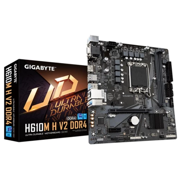 GIGABYTE H610M-H V2 DDR4 3200MHZ 1XVGA 1XHDMI 1XM.2 USB 3.2 MATX 1700P (13. VE 12.NESİL İŞLEMCİ UYUM