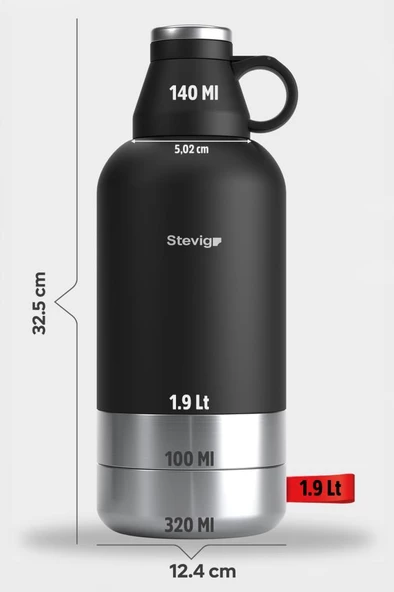Stevig 4 Multi-Cup Çelik Termos 1,9 LT. Black ST-212 - 7