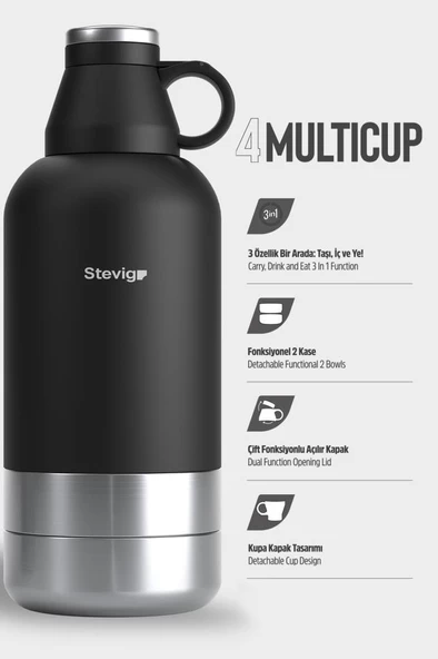 Stevig 4 Multi-Cup Çelik Termos 1,9 LT. Black ST-212 - 2