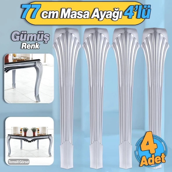 4 Adet Sütun Masa Dresuar Ayağı 77 cm Plastik Ayak Gümüş Gri Mutfak Yemek Masası Mobilya Ayakları