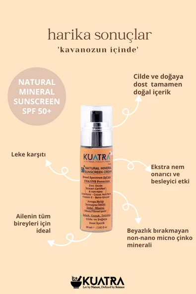 Kuatra SPF 50+ Doğal - Mineral - Nemlendirici Güneş Koruyucu Krem (Bebek-Çocuk-Yetişkin) 80ml - 2