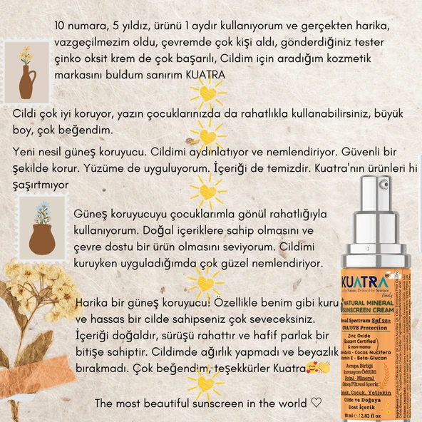 Kuatra SPF 50+ Doğal - Mineral - Nemlendirici Güneş Koruyucu Krem (Bebek-Çocuk-Yetişkin) 80ml - 4