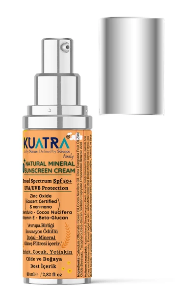 Kuatra SPF 50+ Doğal - Mineral - Nemlendirici Güneş Koruyucu Krem (Bebek-Çocuk-Yetişkin) 80ml