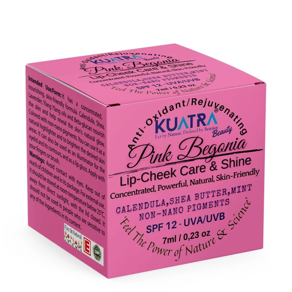 Kuatra Pink Begonia Doğal İçerikli Nemlendirici - Antioksidan Işıltı Veren Balm (Ruj - Allık - Göz Farı) 7ml - 3