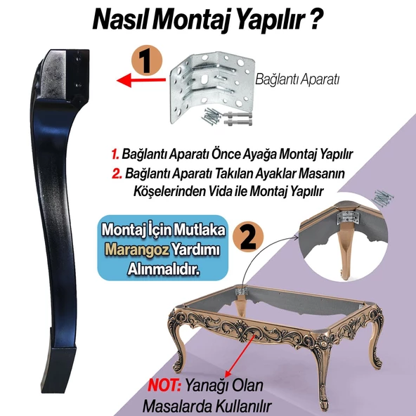 4 Adet Sütun Masa Dresuar Ayağı 77 cm Plastik Ayak Siyah Mutfak Yemek Masası Mobilya Ayakları Siyah - 5