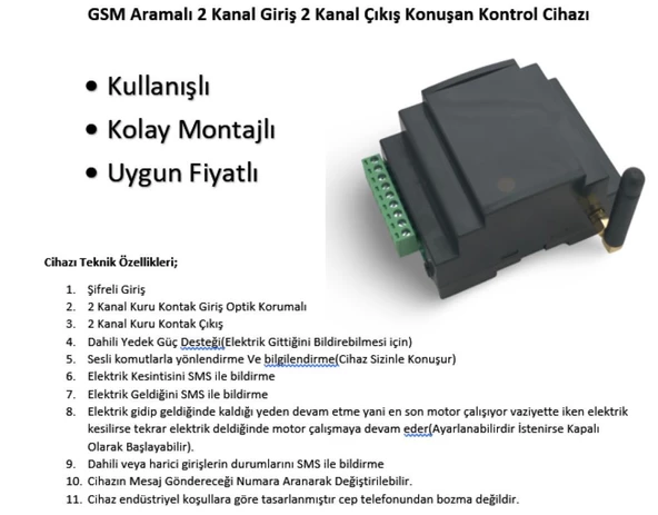 GSM Aramalı 2 Kanal Giriş 2 Kanal Çıkış Konuşan Kontrol Cihazı - 4