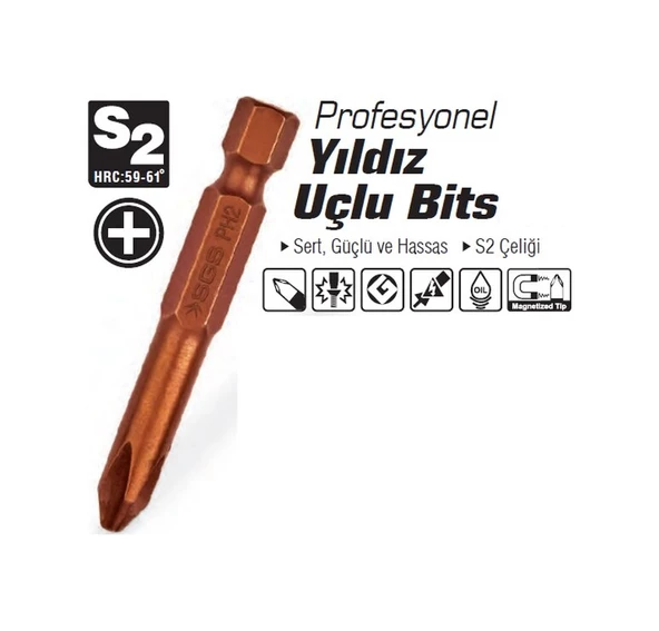 SGS  Profsyonel Yıldız Uçlu Bits Ph2 x 50 Mm -