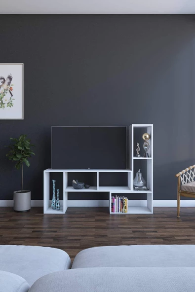 Dienni Beyaz Puzzle Tv Sehpası 152 cm x 123 cm x 35 cm ürün görseli 1