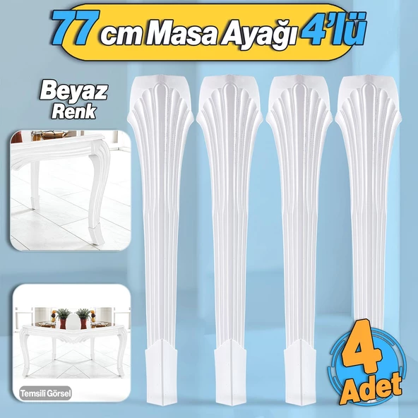 4 Adet Sütun Masa Dresuar Ayağı 77 cm Plastik Ayak Beyaz Mutfak Yemek Masası Mobilya Ayakları Beyaz