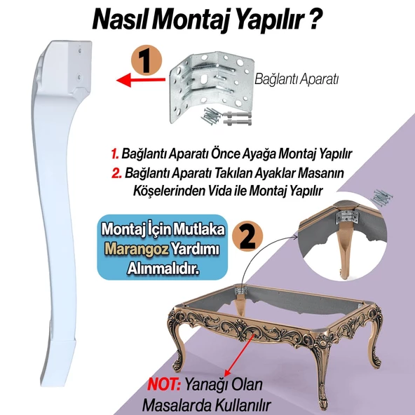 4 Adet Sütun Masa Dresuar Ayağı 77 cm Plastik Ayak Beyaz Mutfak Yemek Masası Mobilya Ayakları Beyaz - 5