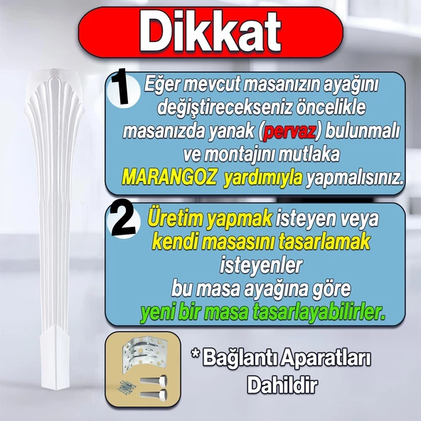 4 Adet Sütun Masa Dresuar Ayağı 77 cm Plastik Ayak Beyaz Mutfak Yemek Masası Mobilya Ayakları Beyaz - 2